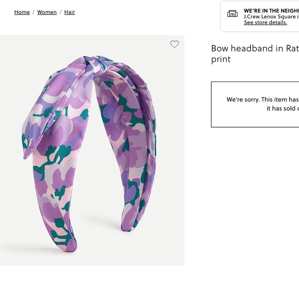 J. Crew Bow headband in Ratti® lilac collage print